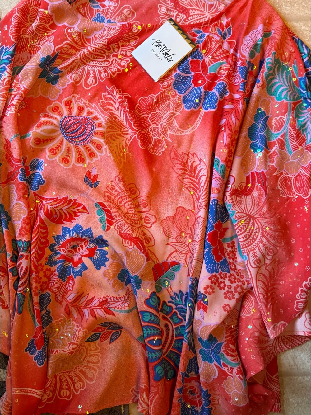 Bob Mackie Coral Floral Top with Blue Accents size 3XL! New with tags!